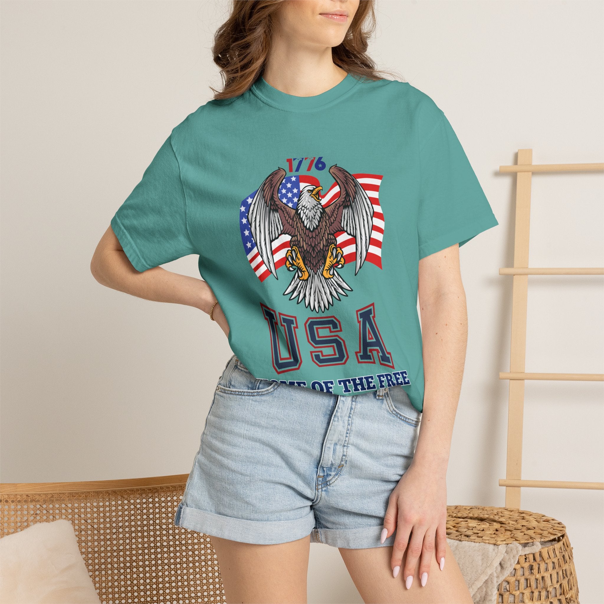 USA Home of the Free T-Shirt | Patriotic Eagle American Flag Independence Day Graphic Tee