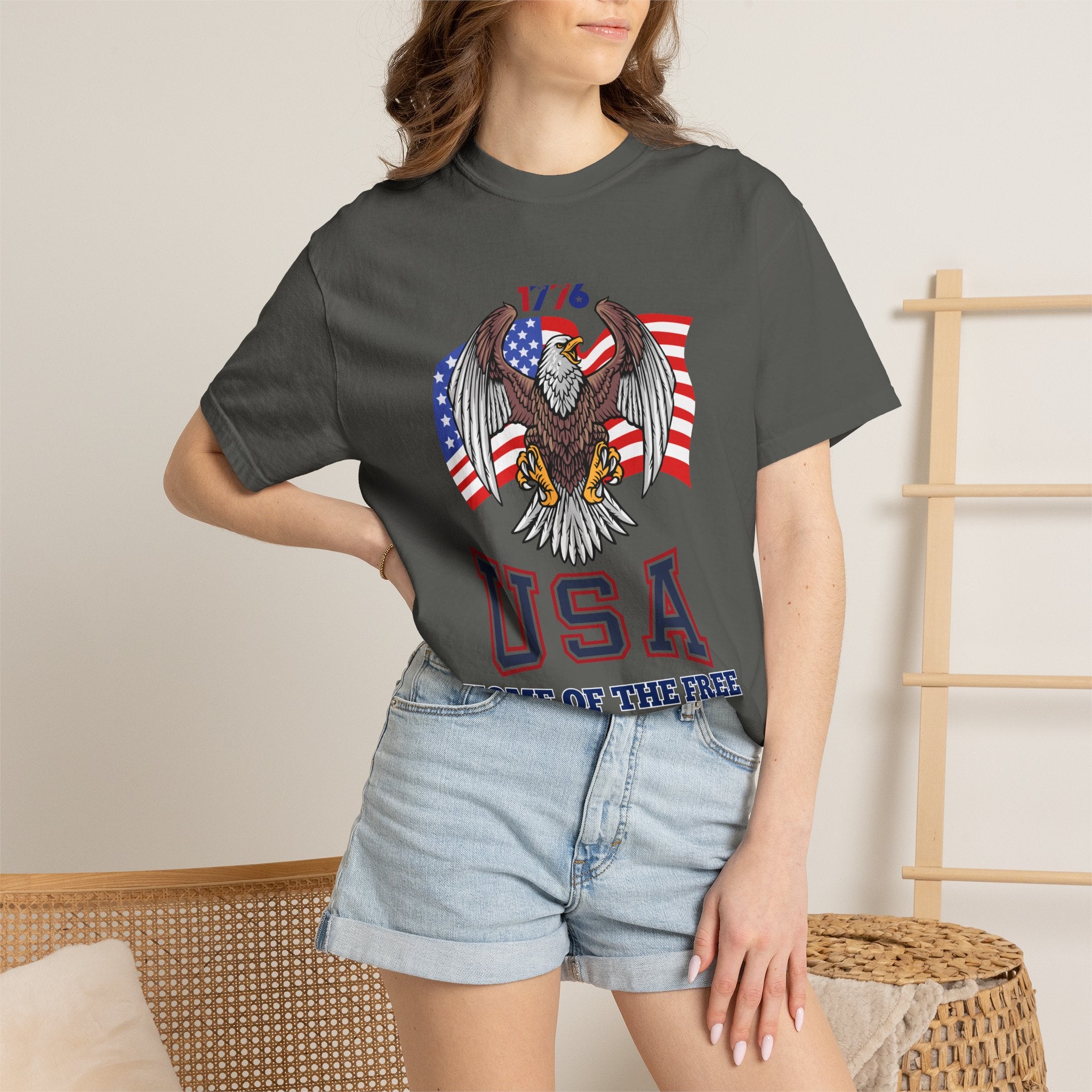 USA Home of the Free T-Shirt | Patriotic Eagle American Flag Independence Day Graphic Tee