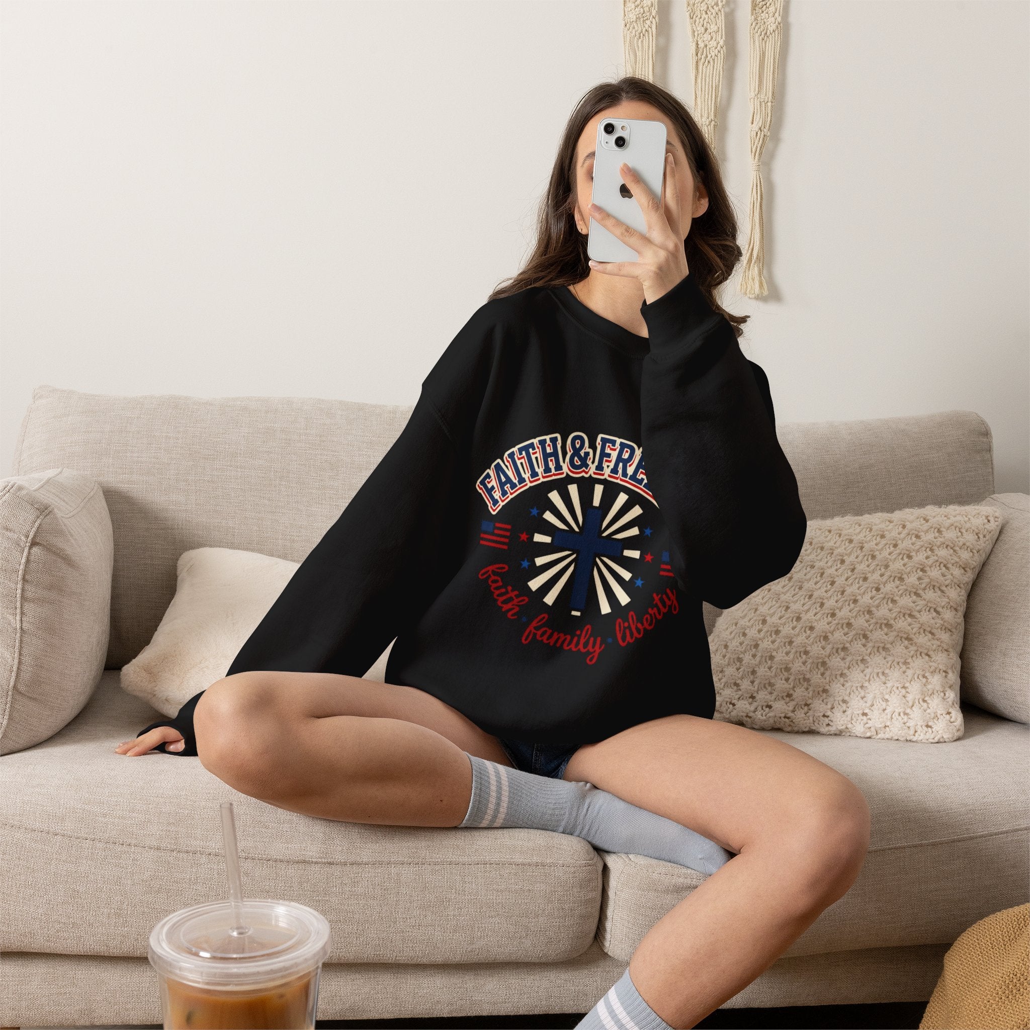 Faith & Freedom cross sweatshirt | Patriotic, faith-based July 4th vintage Americana