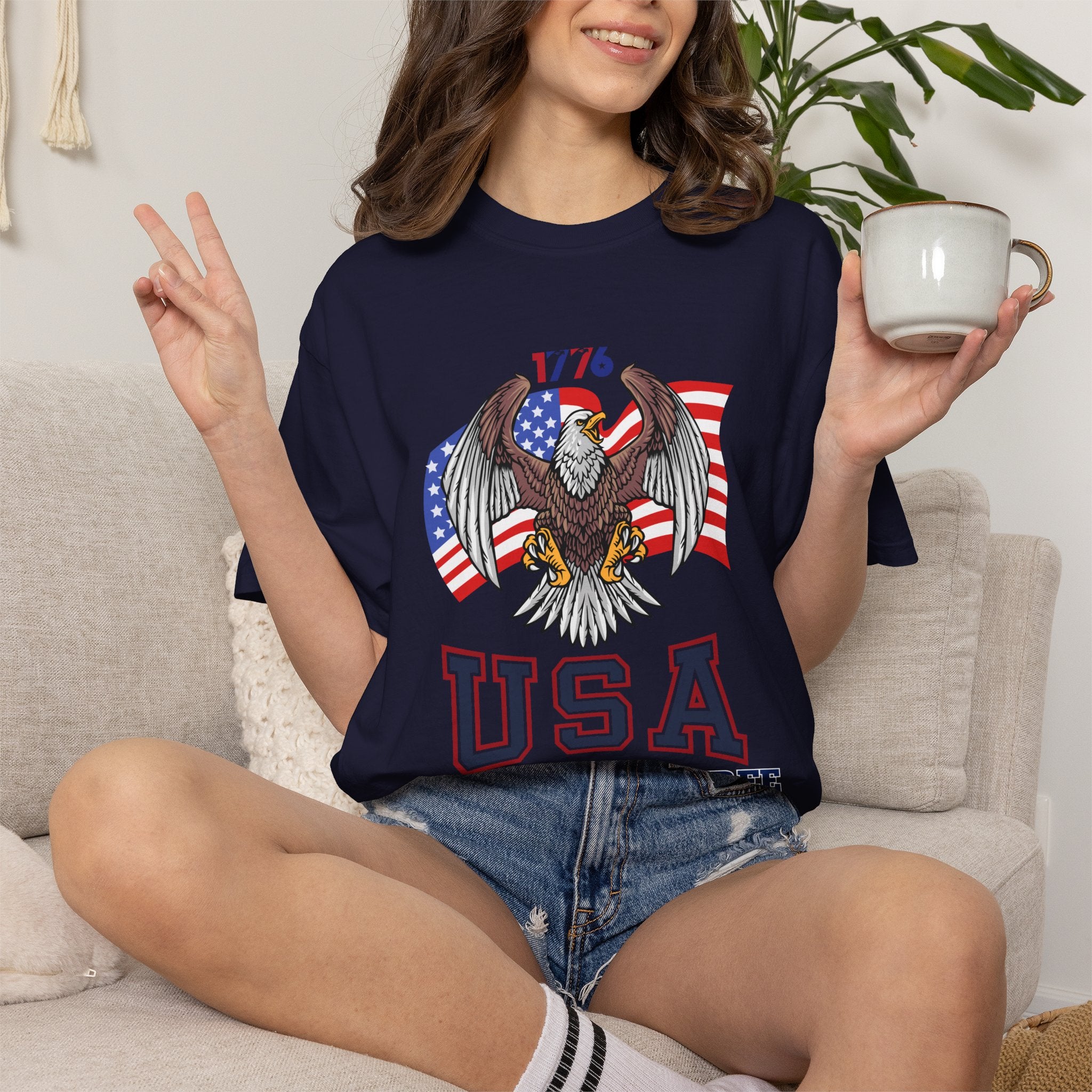 USA Home of the Free T-Shirt | Patriotic Eagle American Flag Independence Day Graphic Tee