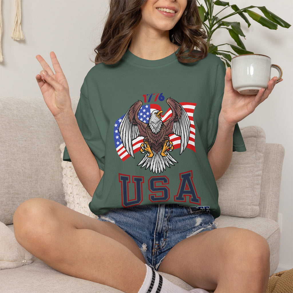 USA Home of the Free T-Shirt | Patriotic Eagle American Flag Independence Day Graphic Tee