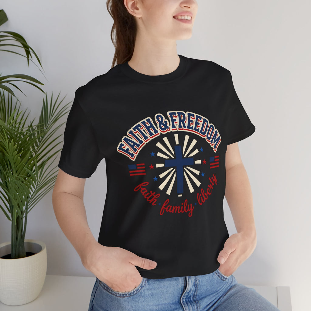 Faith & Freedom Cross Tee | Patriotic, Faith-Based July 4th Vintage Americana