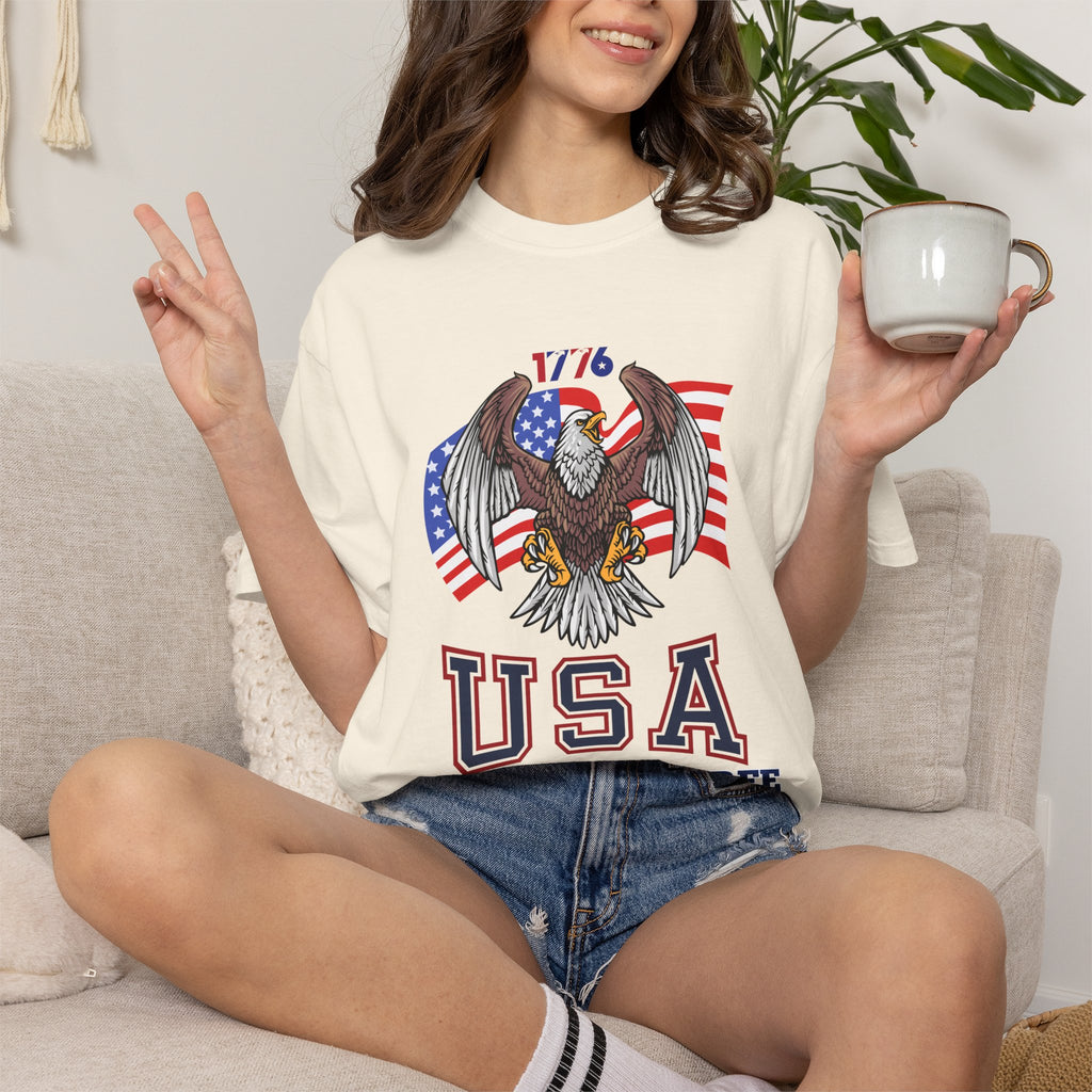 USA Home of the Free T-Shirt | Patriotic Eagle American Flag Independence Day Graphic Tee
