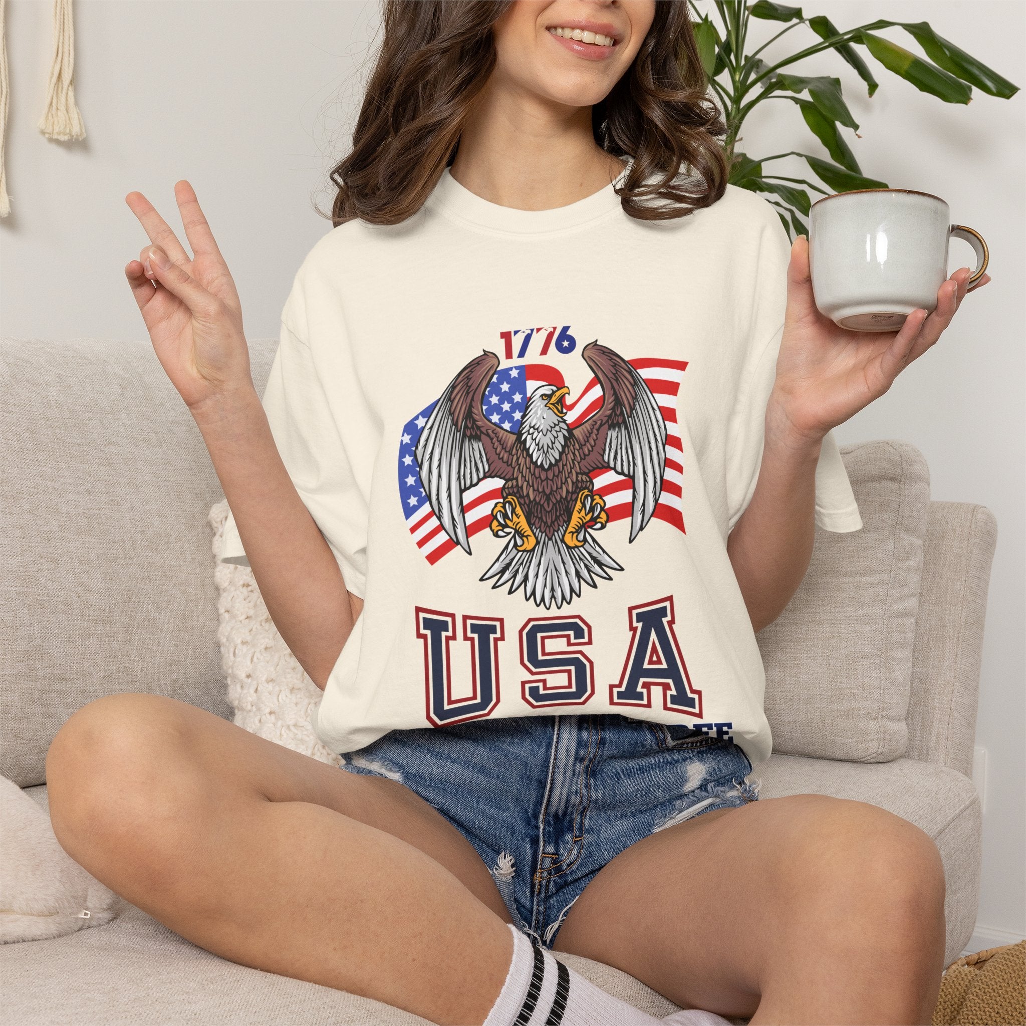 USA Home of the Free T-Shirt | Patriotic Eagle American Flag Independence Day Graphic Tee