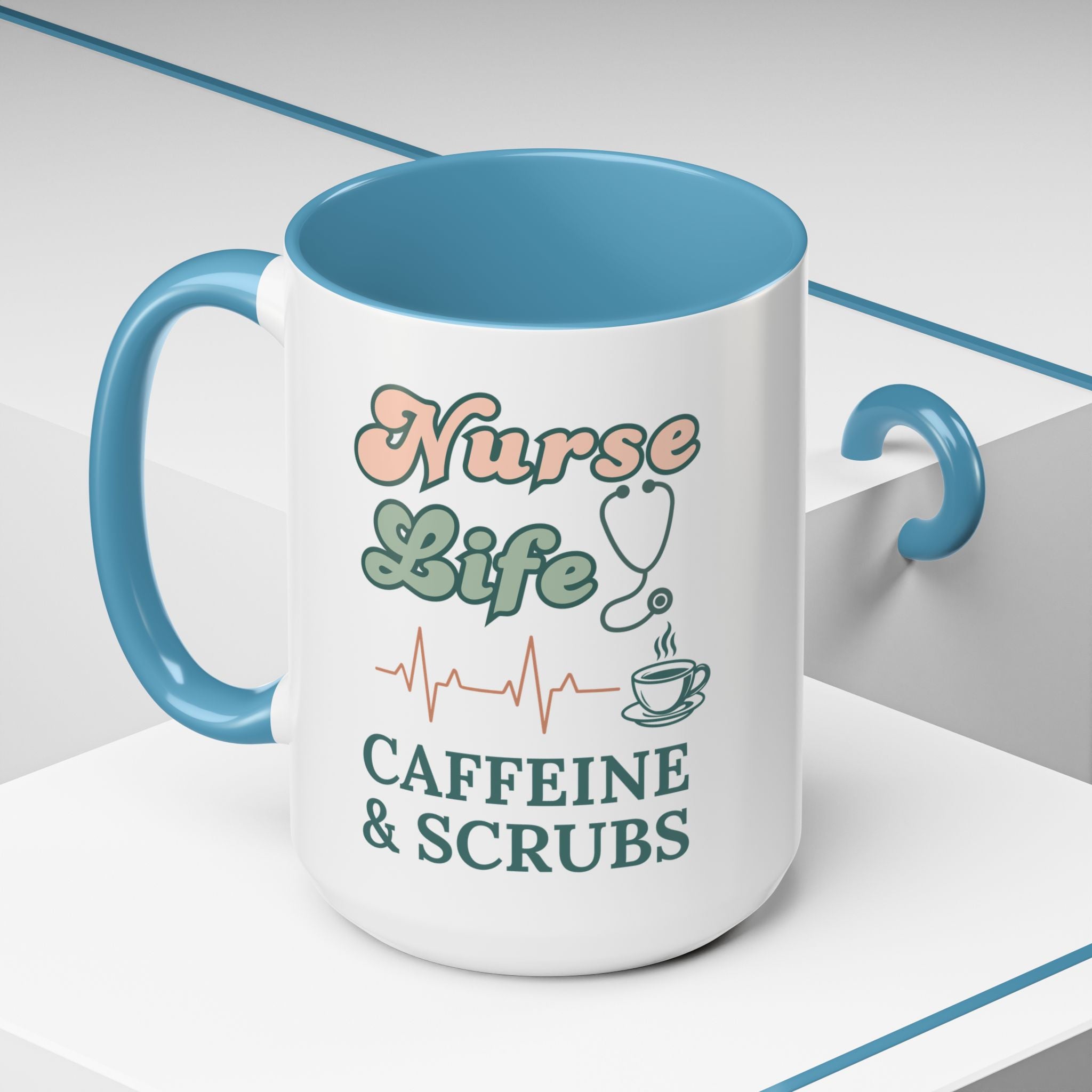 Nurse Life Coffee Mug — "Caffeine & Scrubs" Accent Ceramic Mug