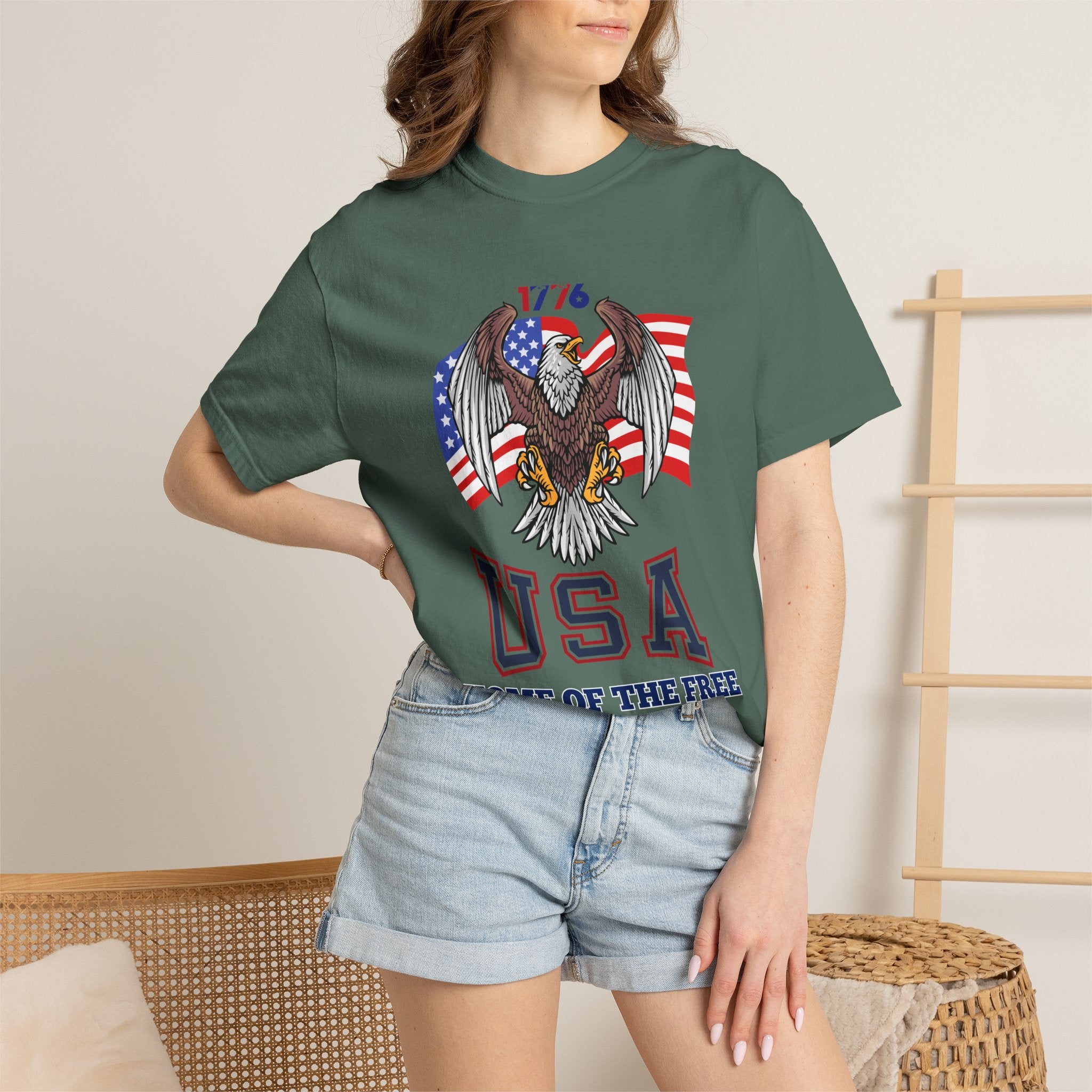USA Home of the Free T-Shirt | Patriotic Eagle American Flag Independence Day Graphic Tee