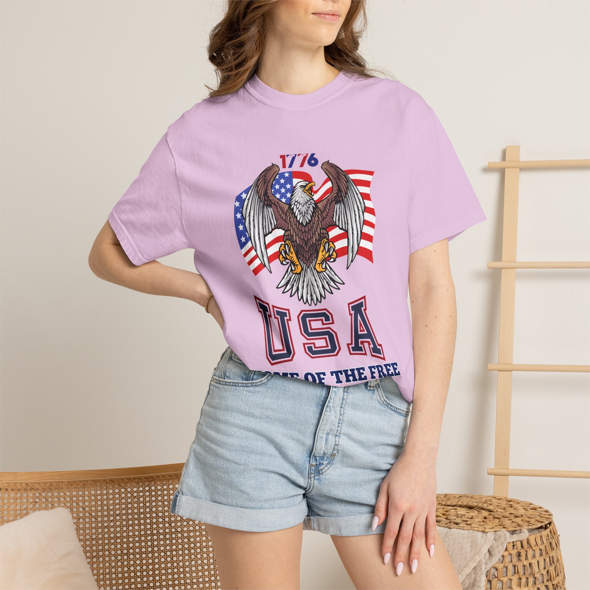USA Home of the Free T-Shirt | Patriotic Eagle American Flag Independence Day Graphic Tee