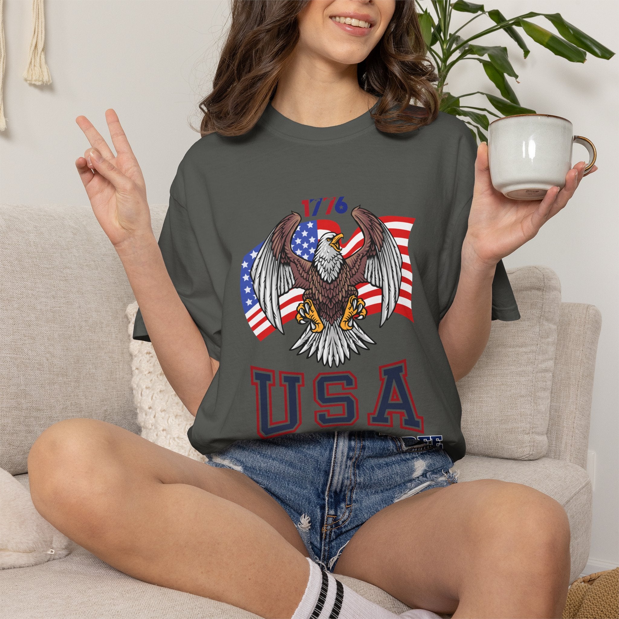 USA Home of the Free T-Shirt | Patriotic Eagle American Flag Independence Day Graphic Tee