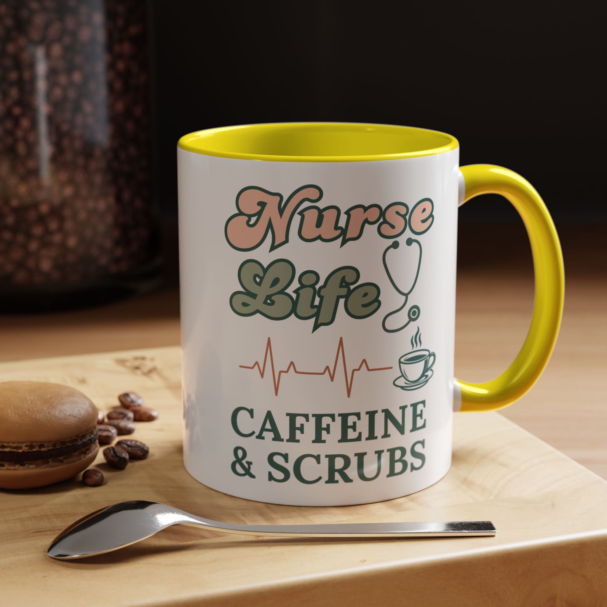 Nurse Life Coffee Mug — "Caffeine & Scrubs" Accent Ceramic Mug