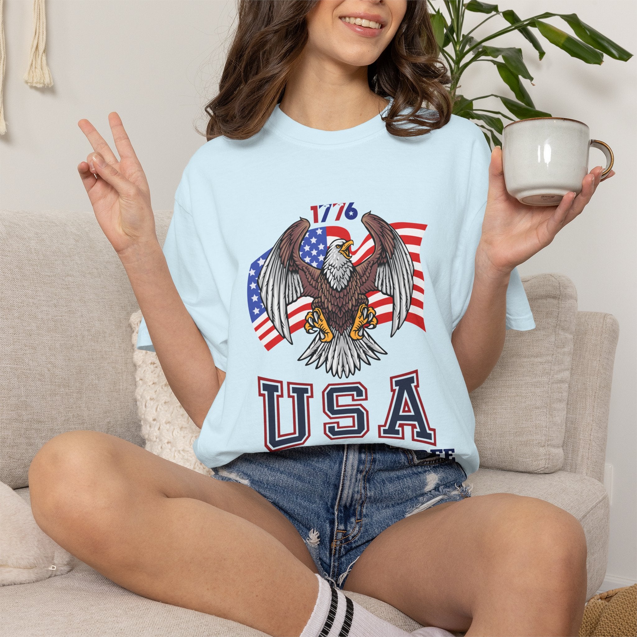 USA Home of the Free T-Shirt | Patriotic Eagle American Flag Independence Day Graphic Tee