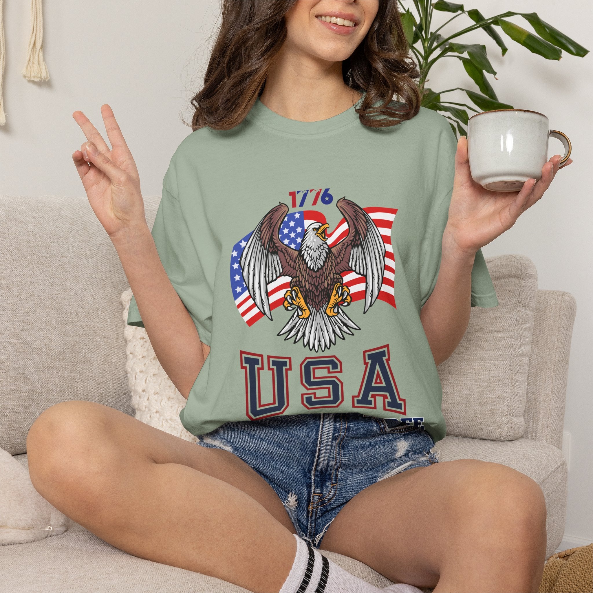 USA Home of the Free T-Shirt | Patriotic Eagle American Flag Independence Day Graphic Tee