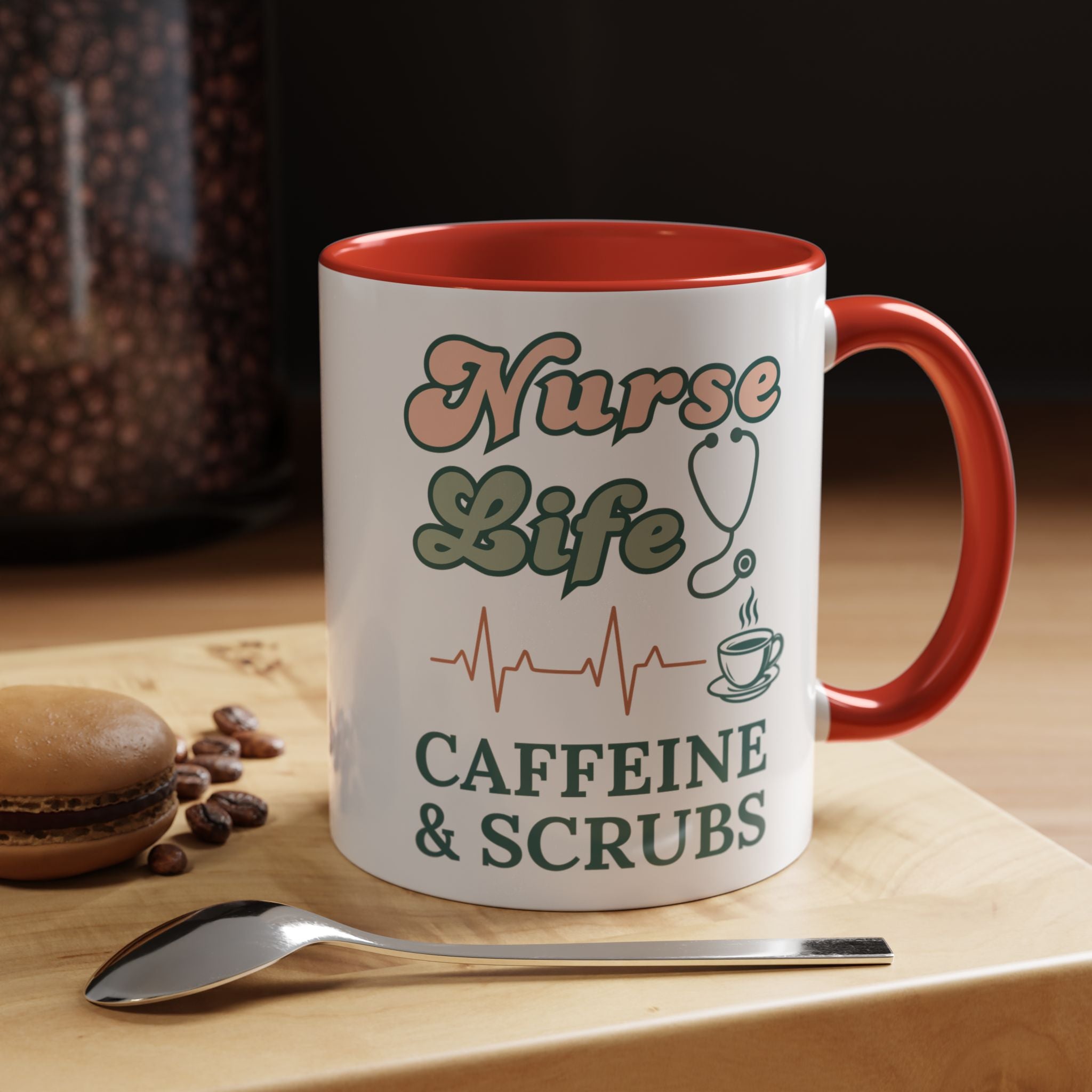 Nurse Life Coffee Mug — "Caffeine & Scrubs" Accent Ceramic Mug
