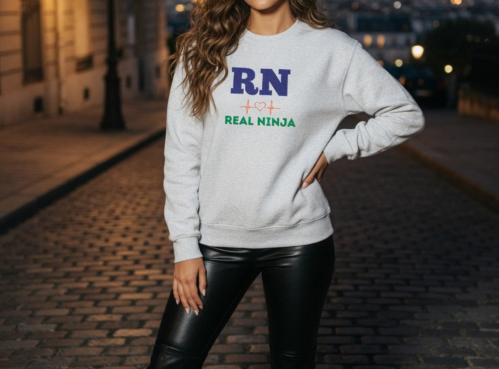 RN Real Ninja Sweatshirt - Nurse RN Graphic Crewneck
