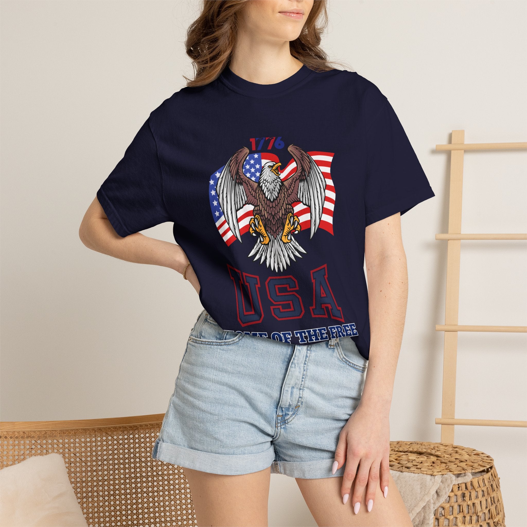 USA Home of the Free T-Shirt | Patriotic Eagle American Flag Independence Day Graphic Tee