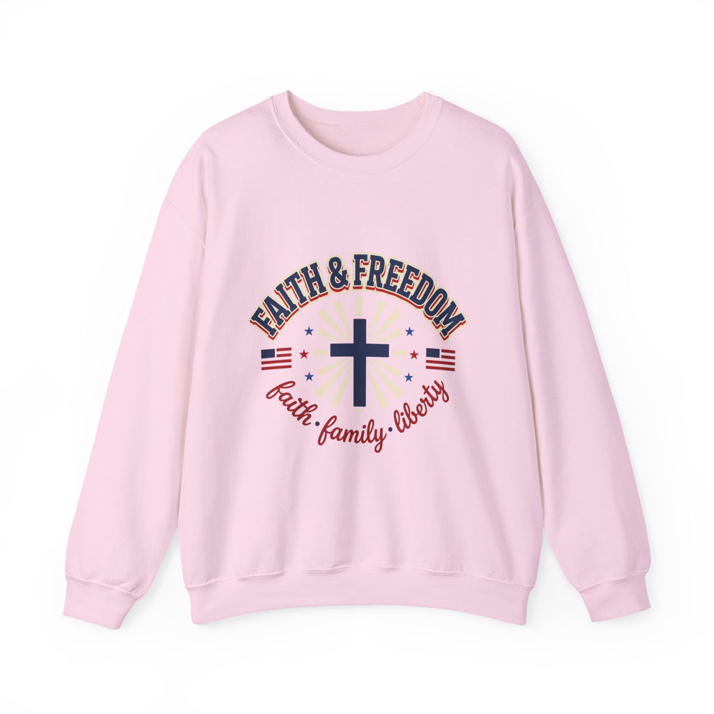 Faith & Freedom cross sweatshirt | Patriotic, faith-based July 4th vintage Americana
