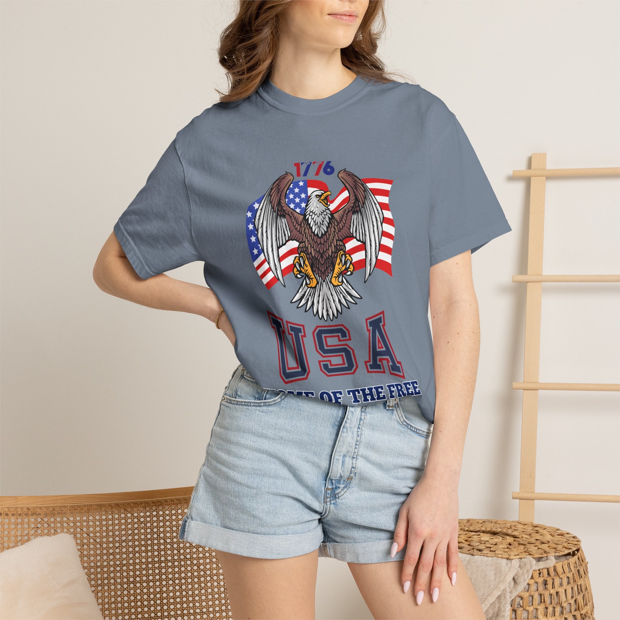 USA Home of the Free T-Shirt | Patriotic Eagle American Flag Independence Day Graphic Tee