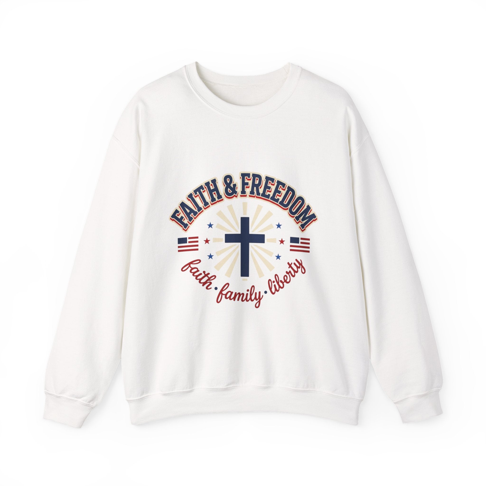 Faith & Freedom cross sweatshirt | Patriotic, faith-based July 4th vintage Americana
