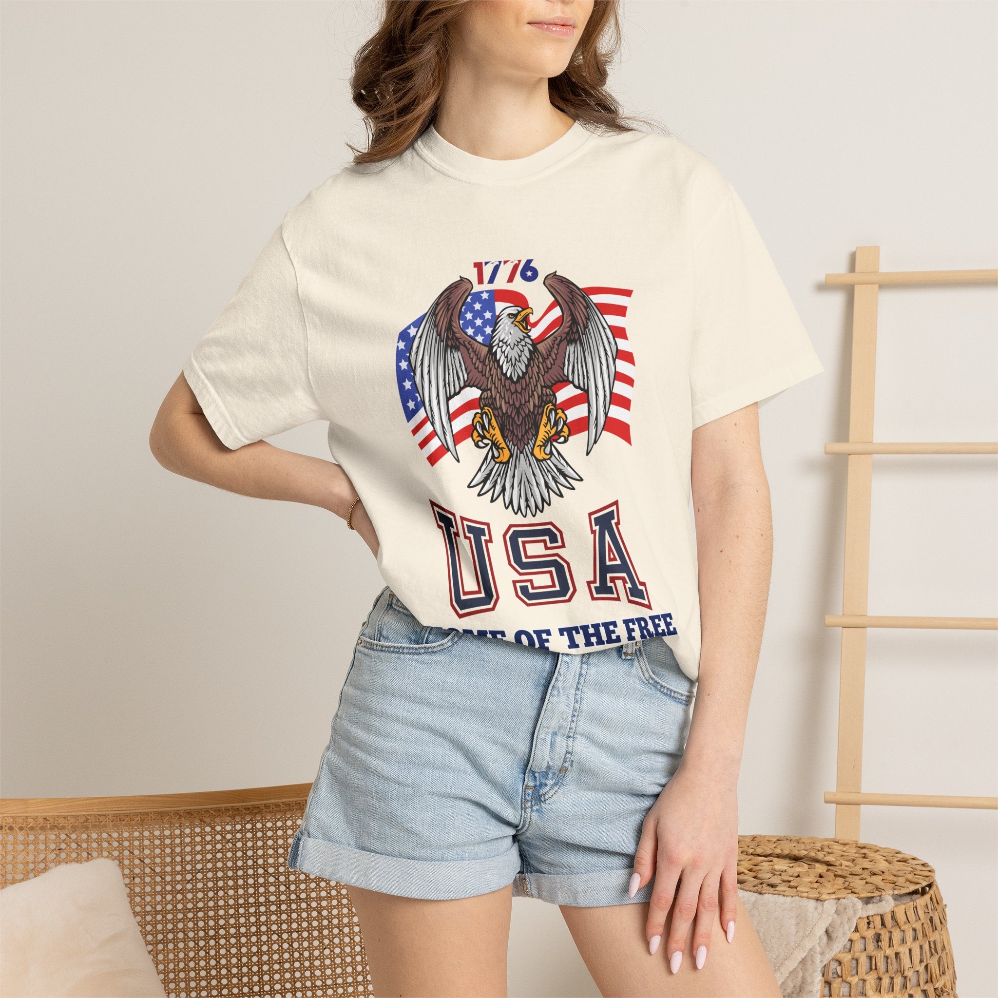 USA Home of the Free T-Shirt | Patriotic Eagle American Flag Independence Day Graphic Tee