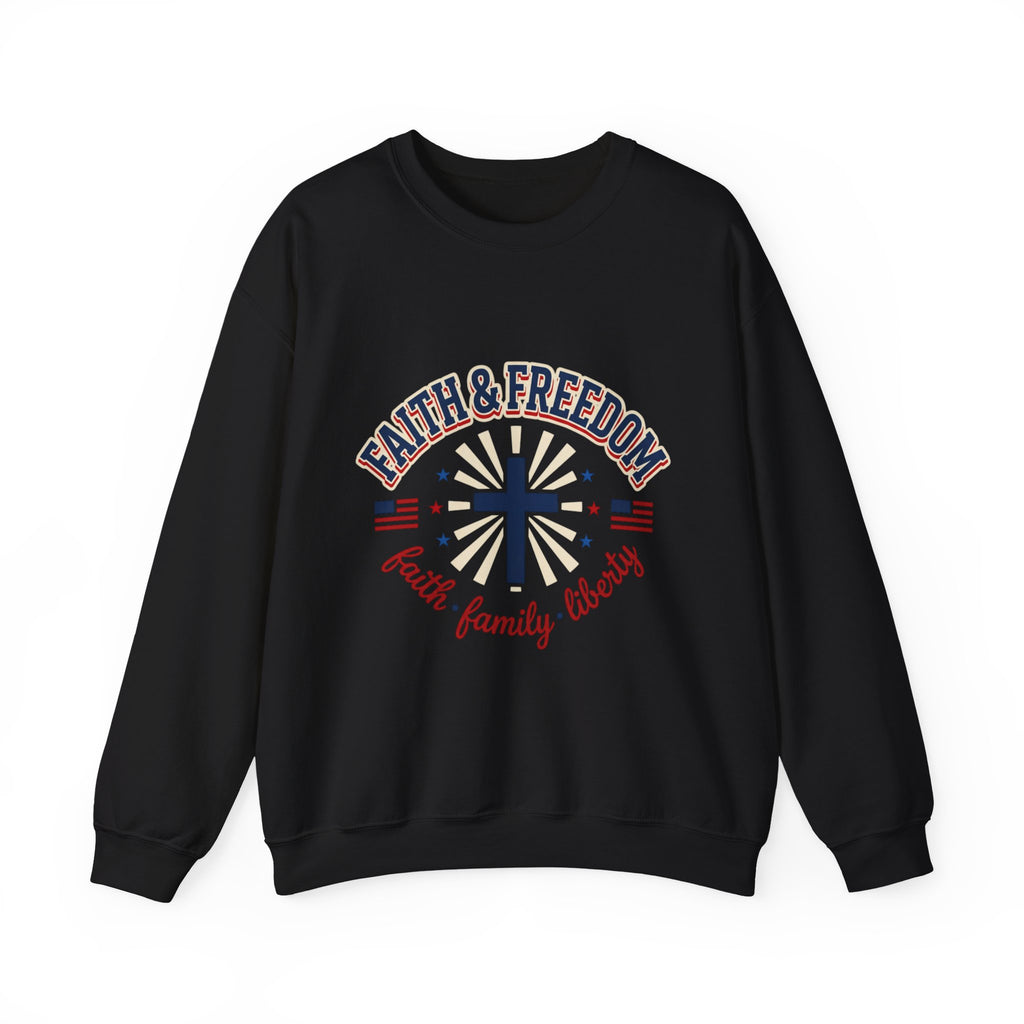 Faith & Freedom cross sweatshirt | Patriotic, faith-based July 4th vintage Americana