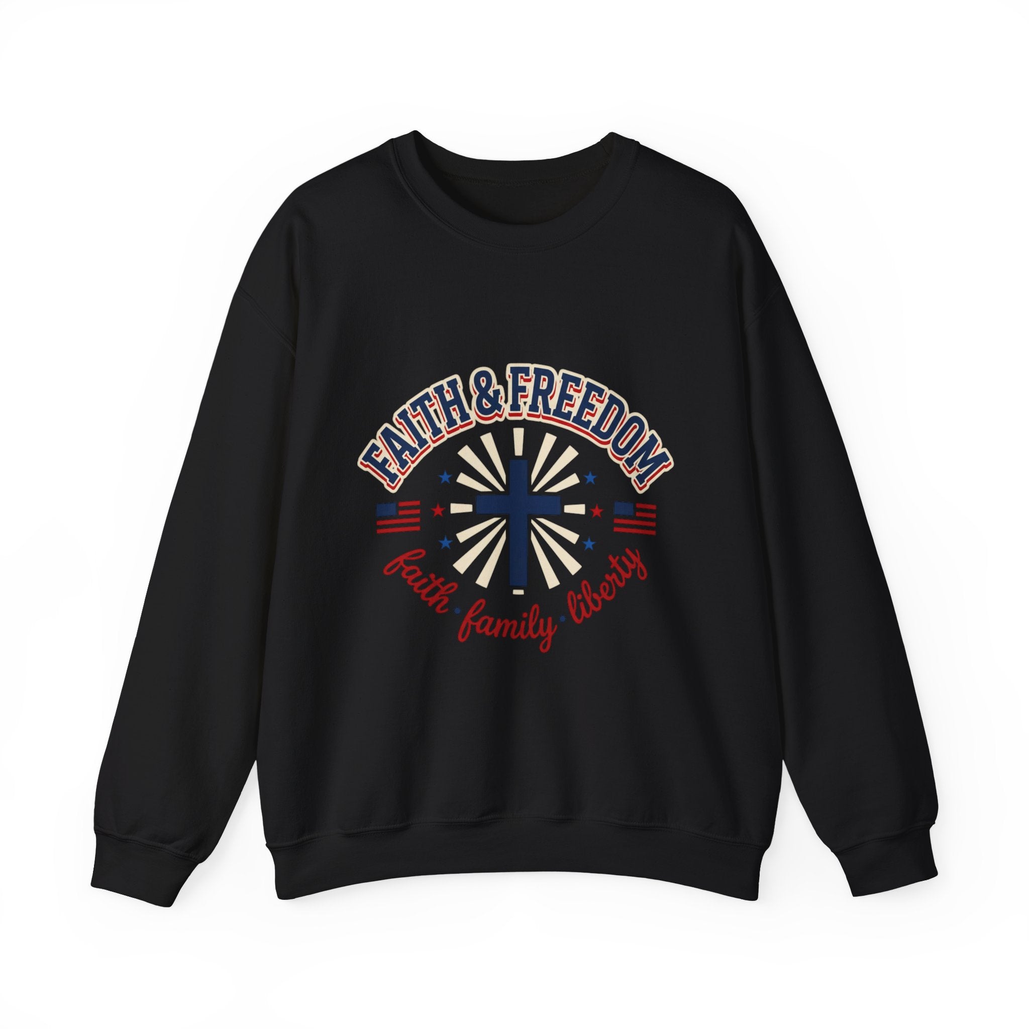 Faith & Freedom cross sweatshirt | Patriotic, faith-based July 4th vintage Americana
