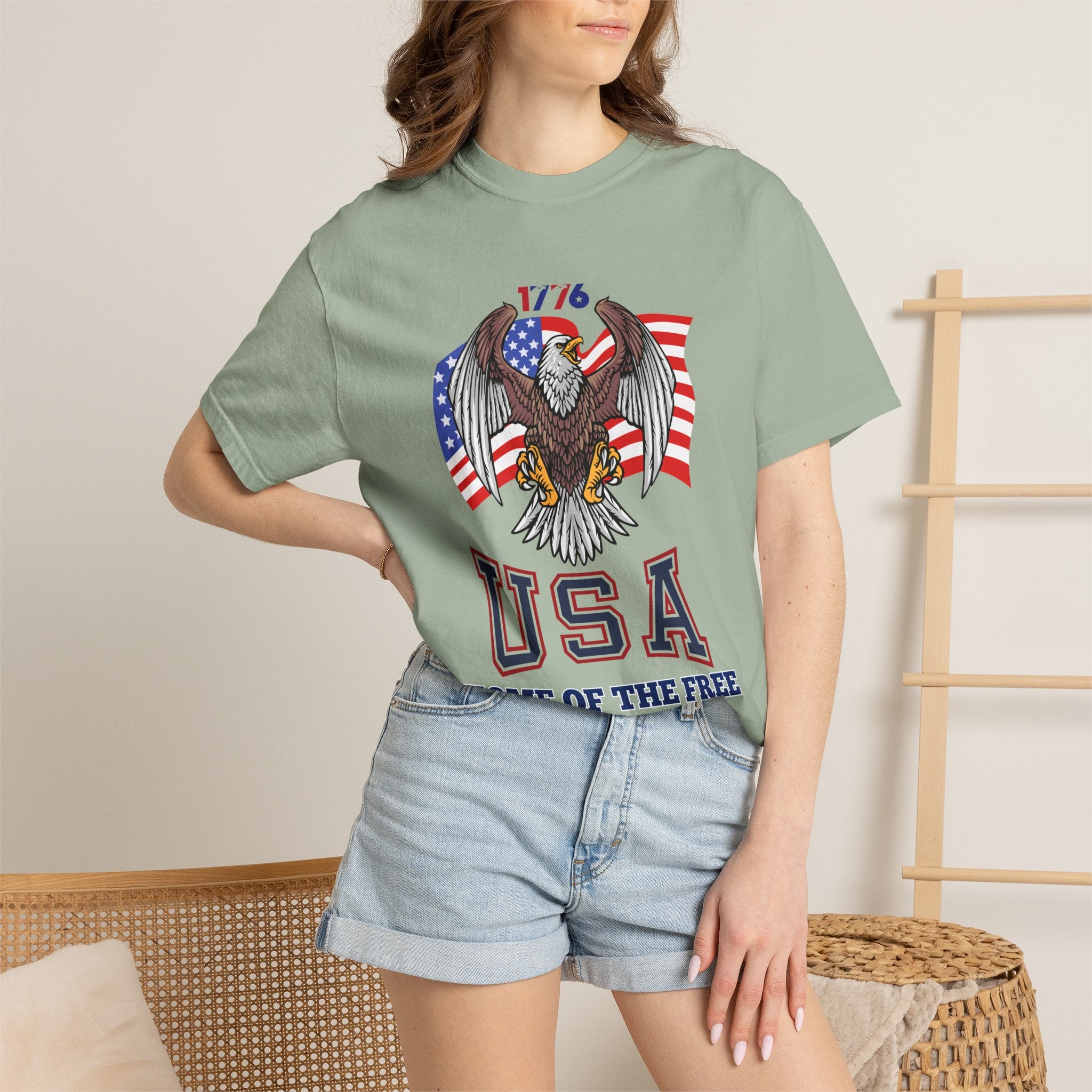 USA Home of the Free T-Shirt | Patriotic Eagle American Flag Independence Day Graphic Tee