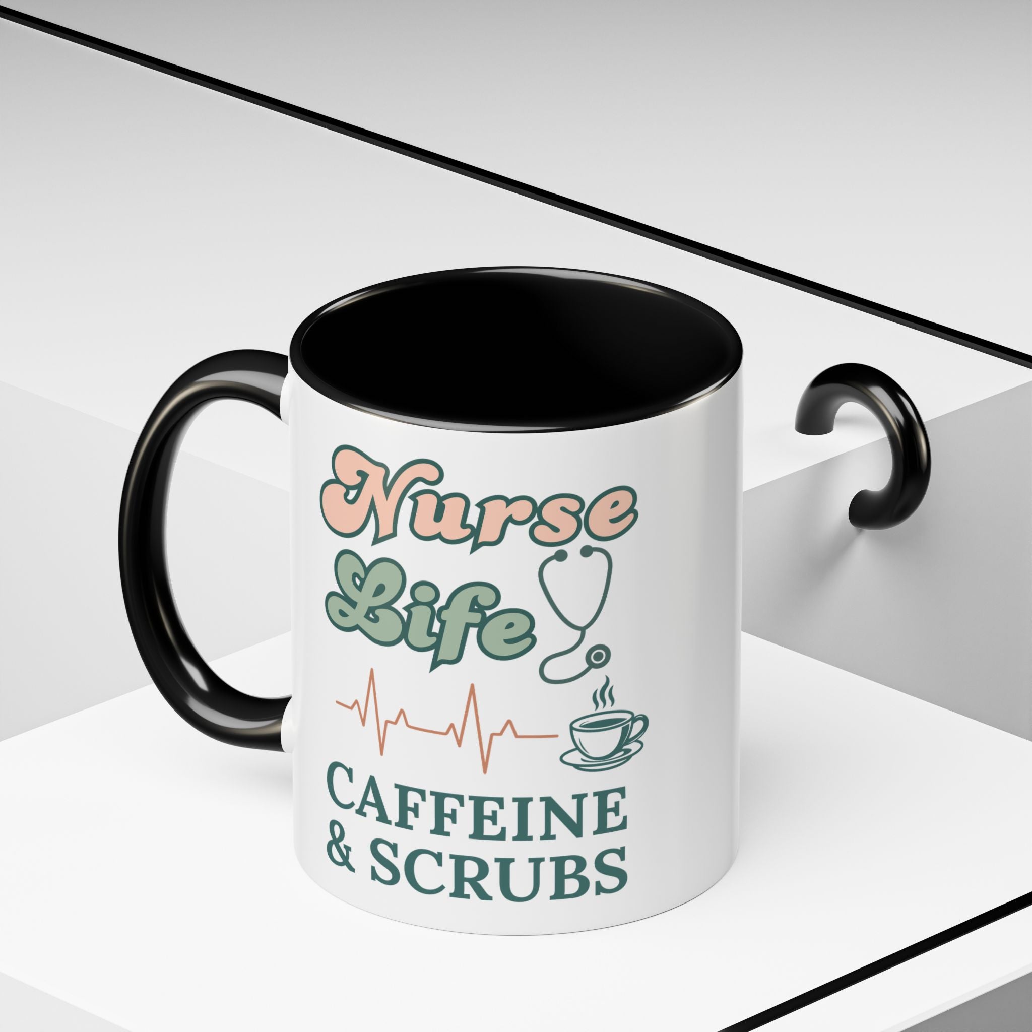Nurse Life Coffee Mug — "Caffeine & Scrubs" Accent Ceramic Mug