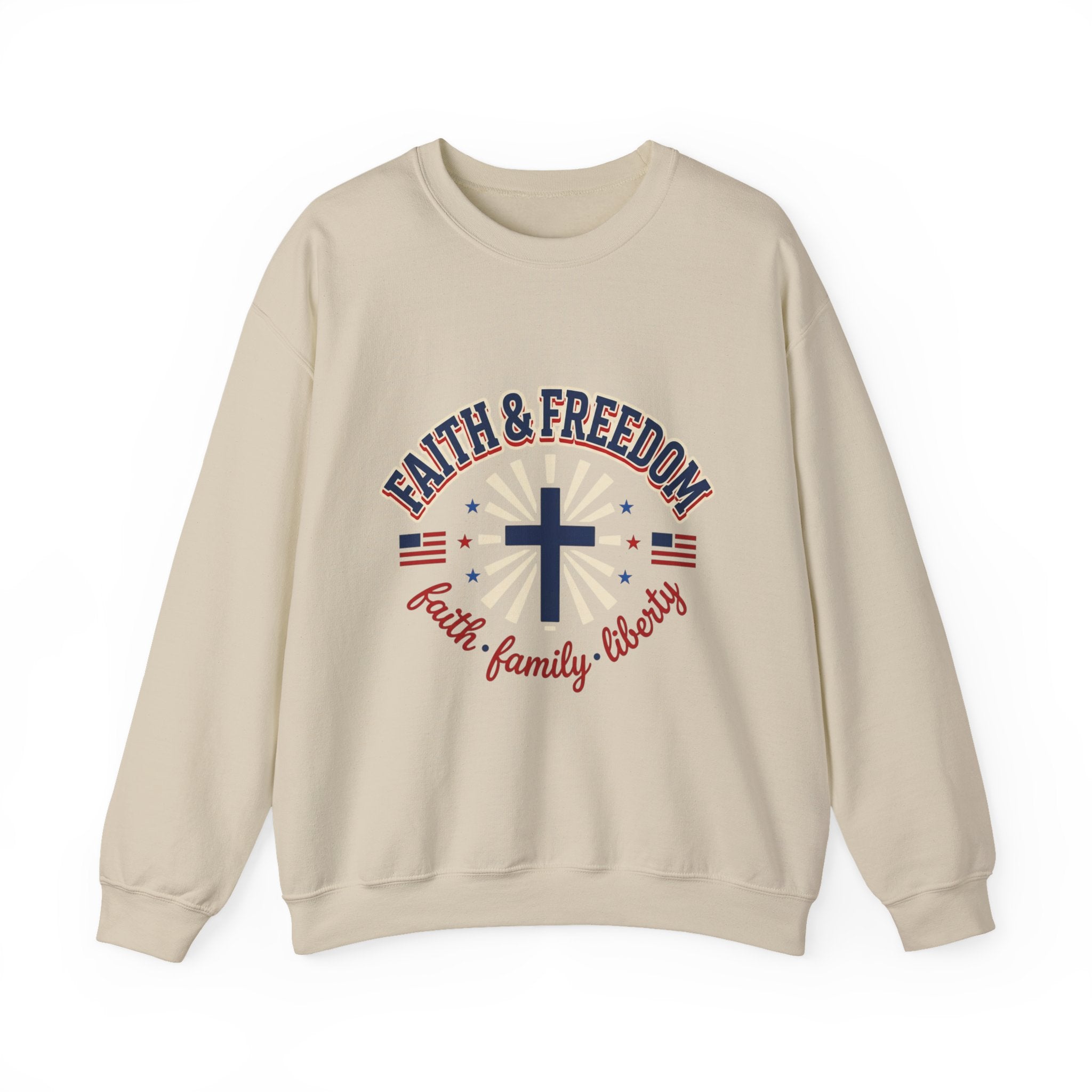 Faith & Freedom cross sweatshirt | Patriotic, faith-based July 4th vintage Americana