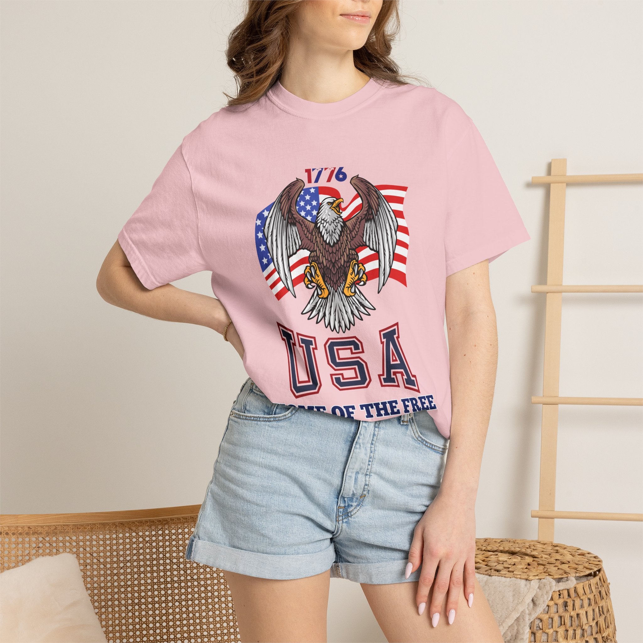USA Home of the Free T-Shirt | Patriotic Eagle American Flag Independence Day Graphic Tee