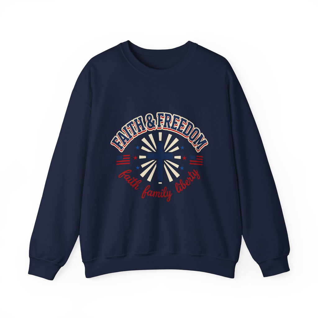 Faith & Freedom cross sweatshirt | Patriotic, faith-based July 4th vintage Americana