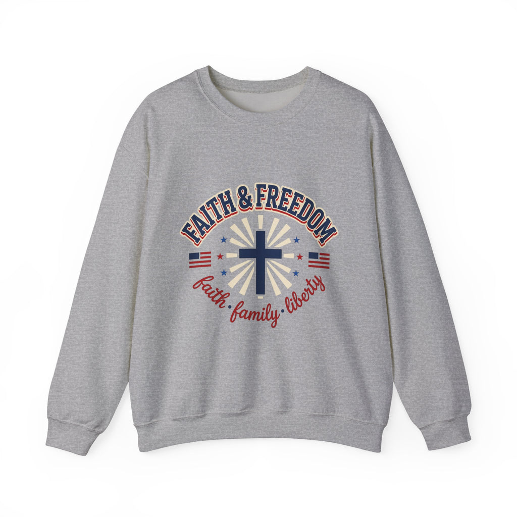 Faith & Freedom cross sweatshirt | Patriotic, faith-based July 4th vintage Americana