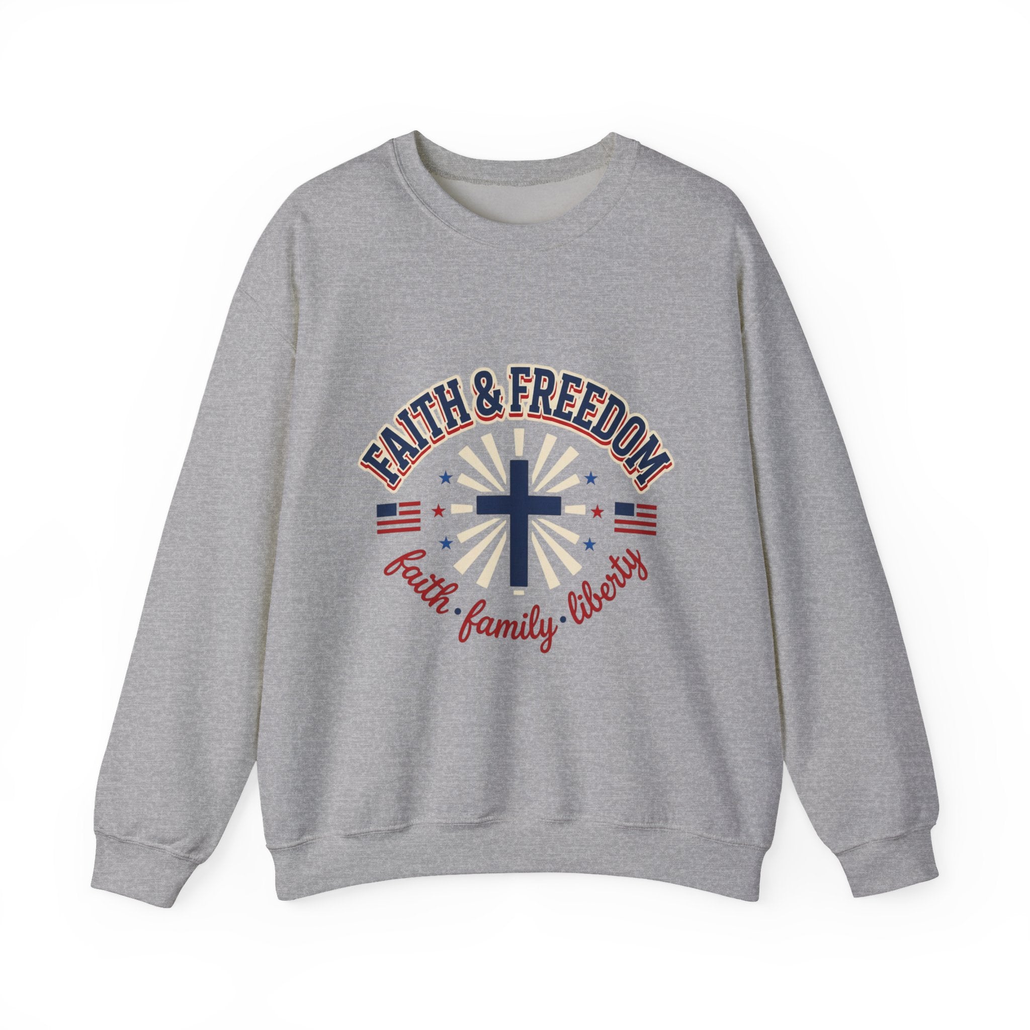Faith & Freedom cross sweatshirt | Patriotic, faith-based July 4th vintage Americana