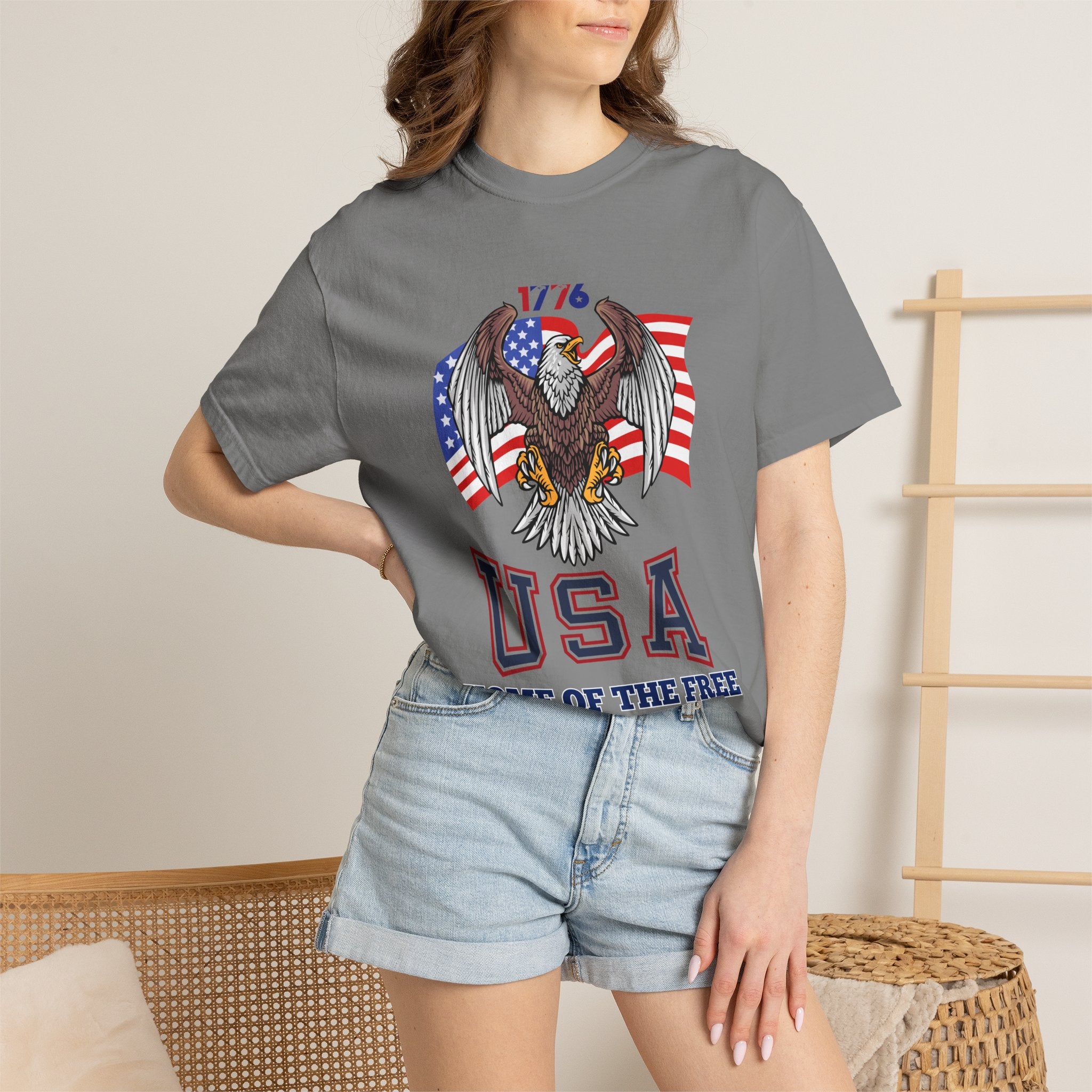 USA Home of the Free T-Shirt | Patriotic Eagle American Flag Independence Day Graphic Tee