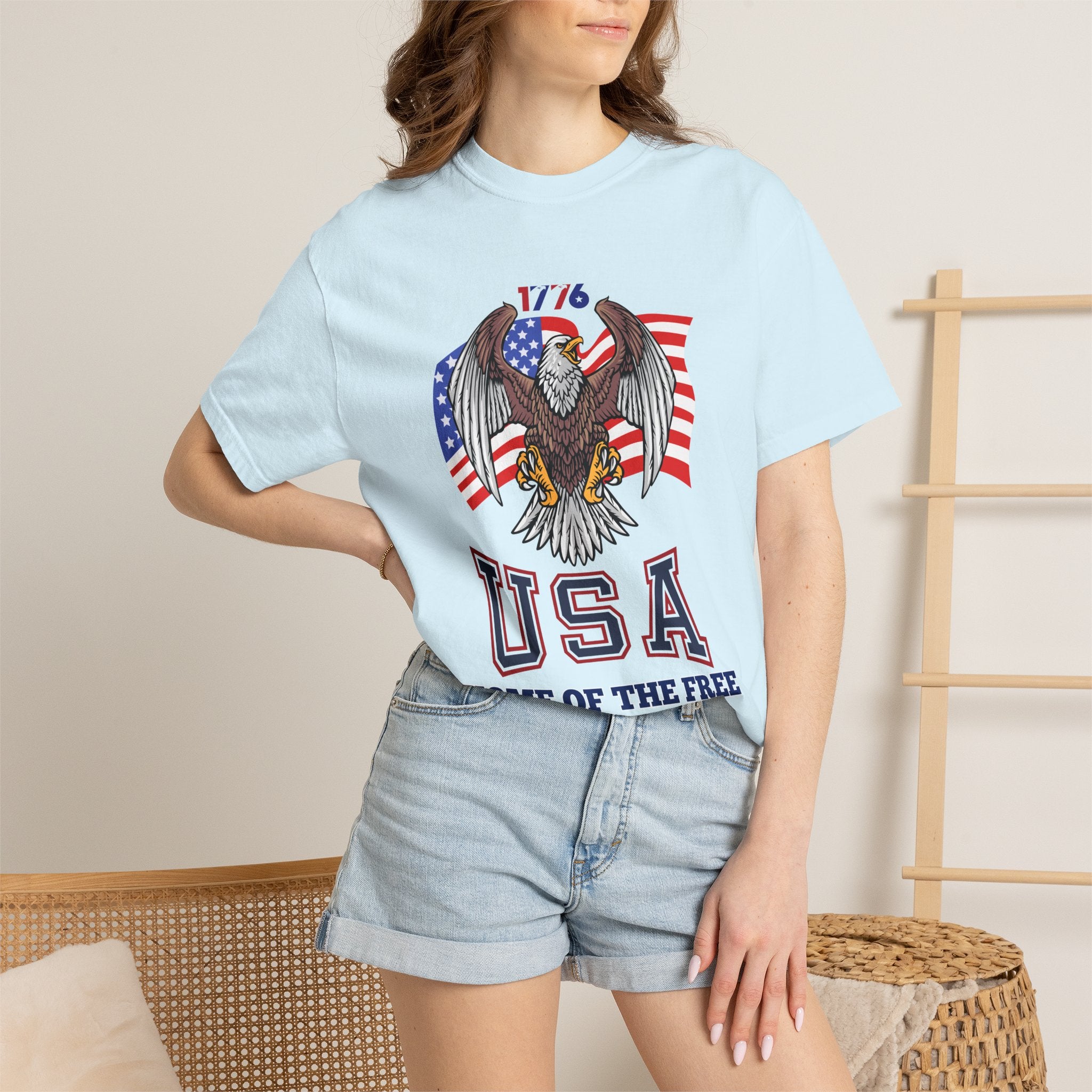 USA Home of the Free T-Shirt | Patriotic Eagle American Flag Independence Day Graphic Tee