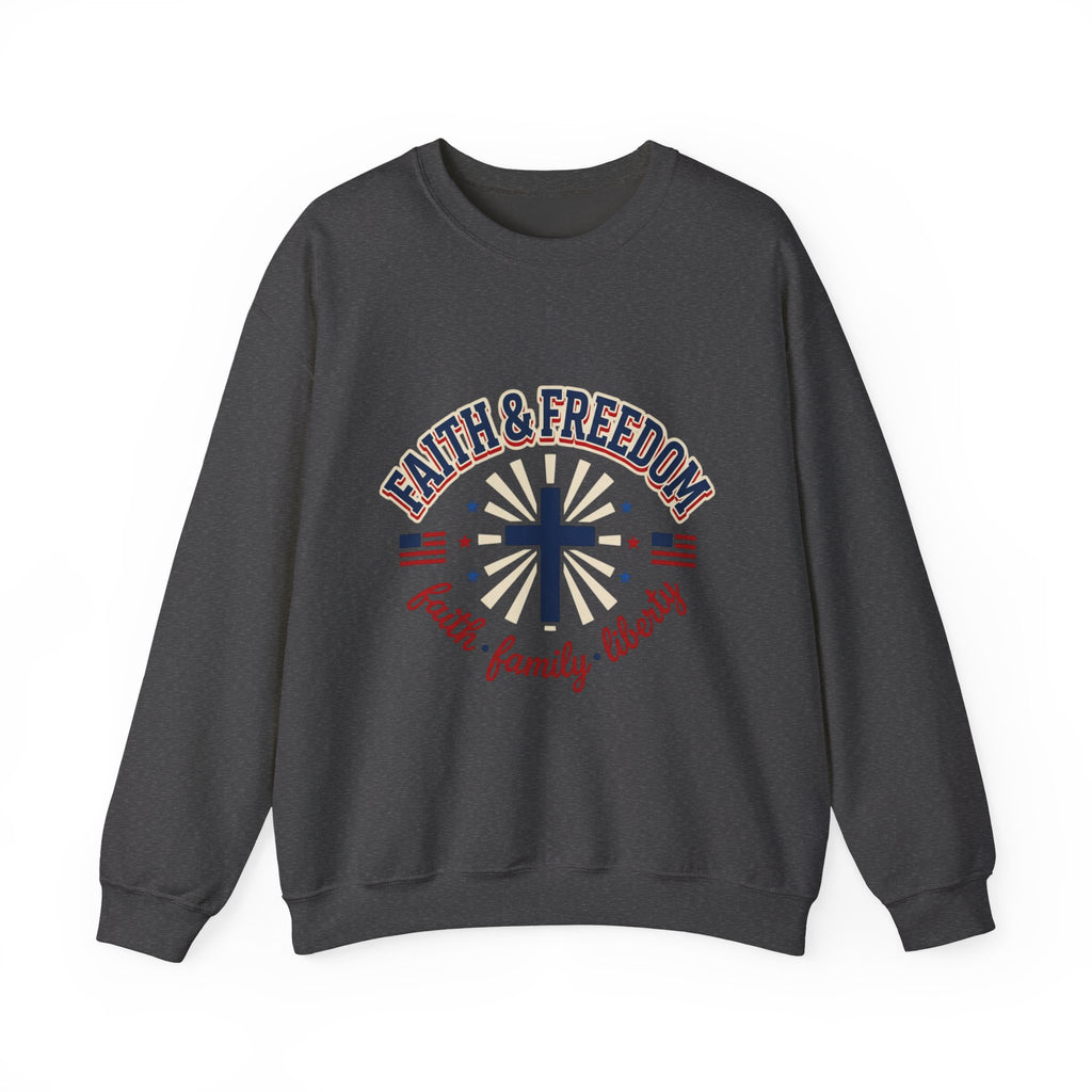 Faith & Freedom cross sweatshirt | Patriotic, faith-based July 4th vintage Americana