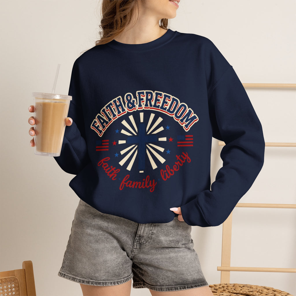 Faith & Freedom cross sweatshirt | Patriotic, faith-based July 4th vintage Americana