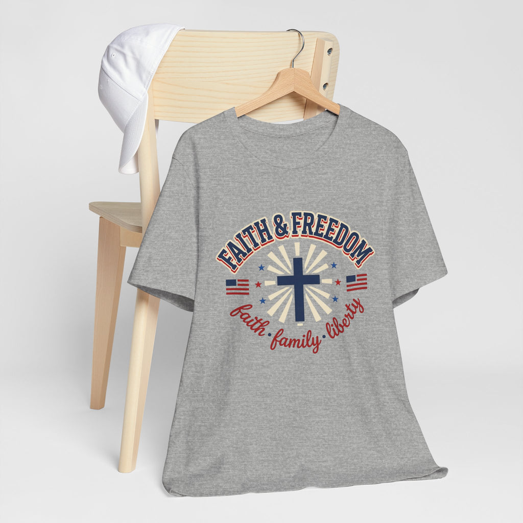Faith & Freedom Cross Tee | Patriotic, Faith-Based July 4th Vintage Americana