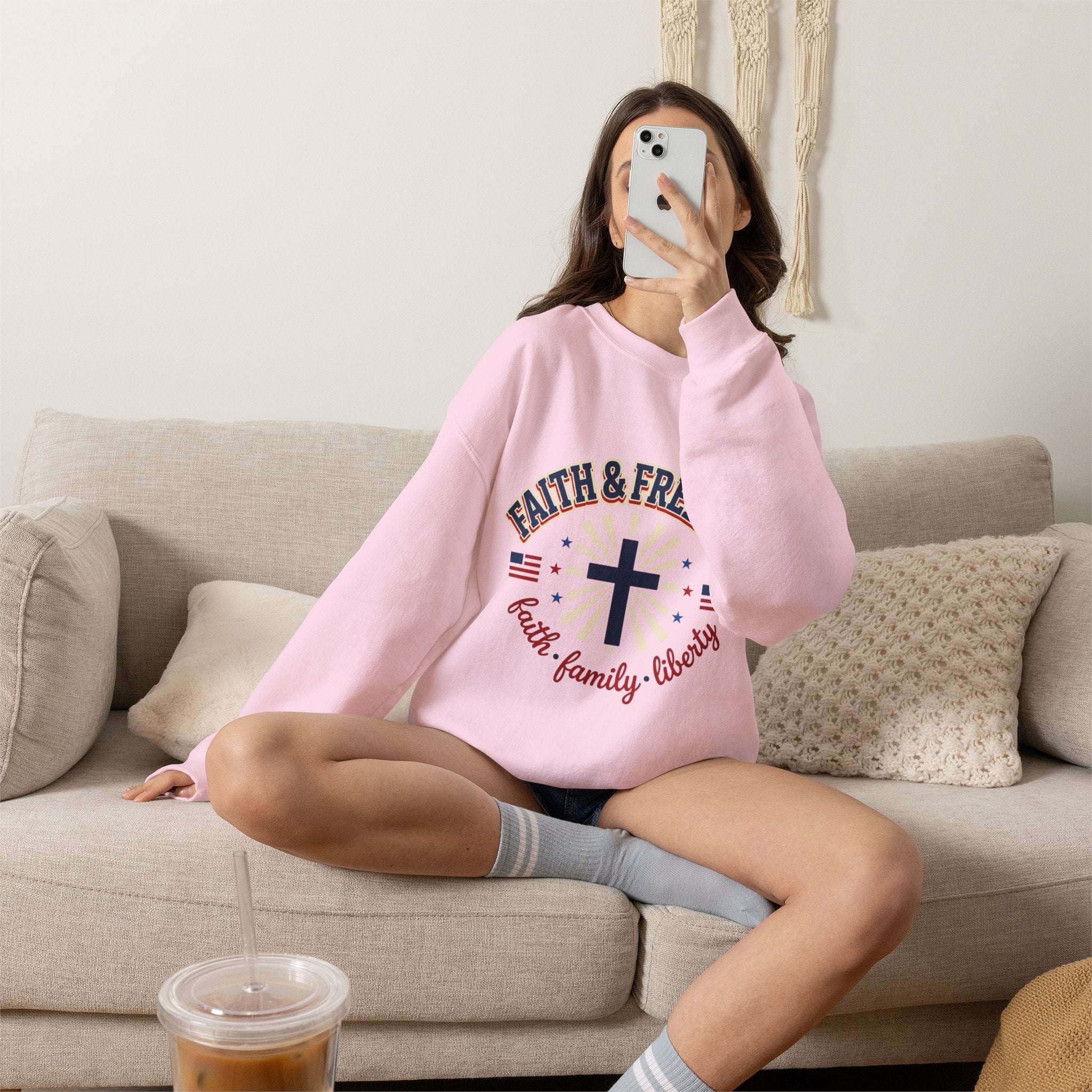 Faith & Freedom cross sweatshirt | Patriotic, faith-based July 4th vintage Americana