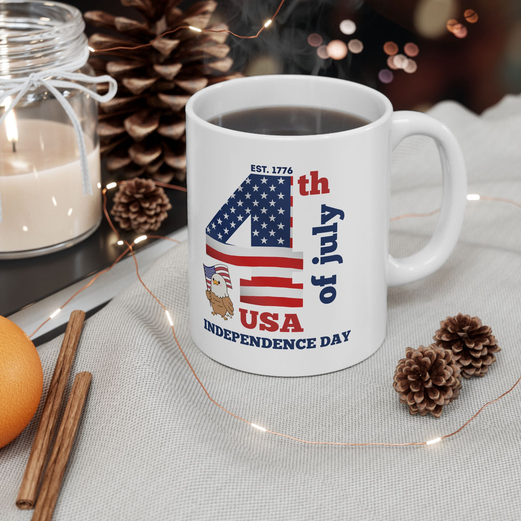 Independence Day Ceramic Mug — USA Flag & Eagle 4th of July Coffee Cup (11oz/15oz)