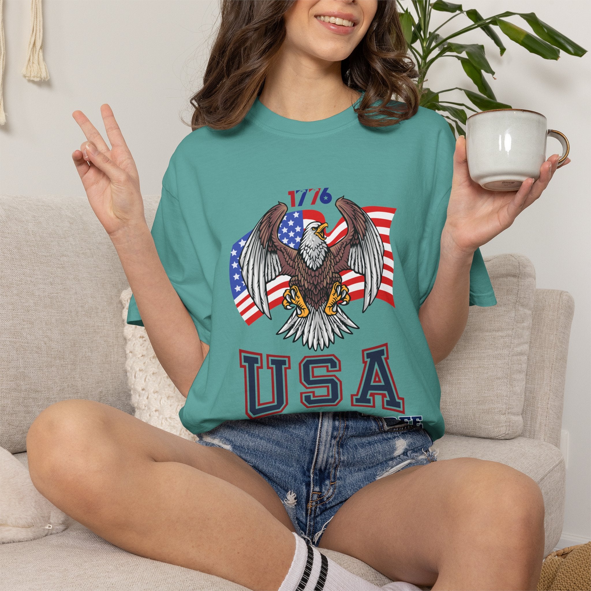 USA Home of the Free T-Shirt | Patriotic Eagle American Flag Independence Day Graphic Tee