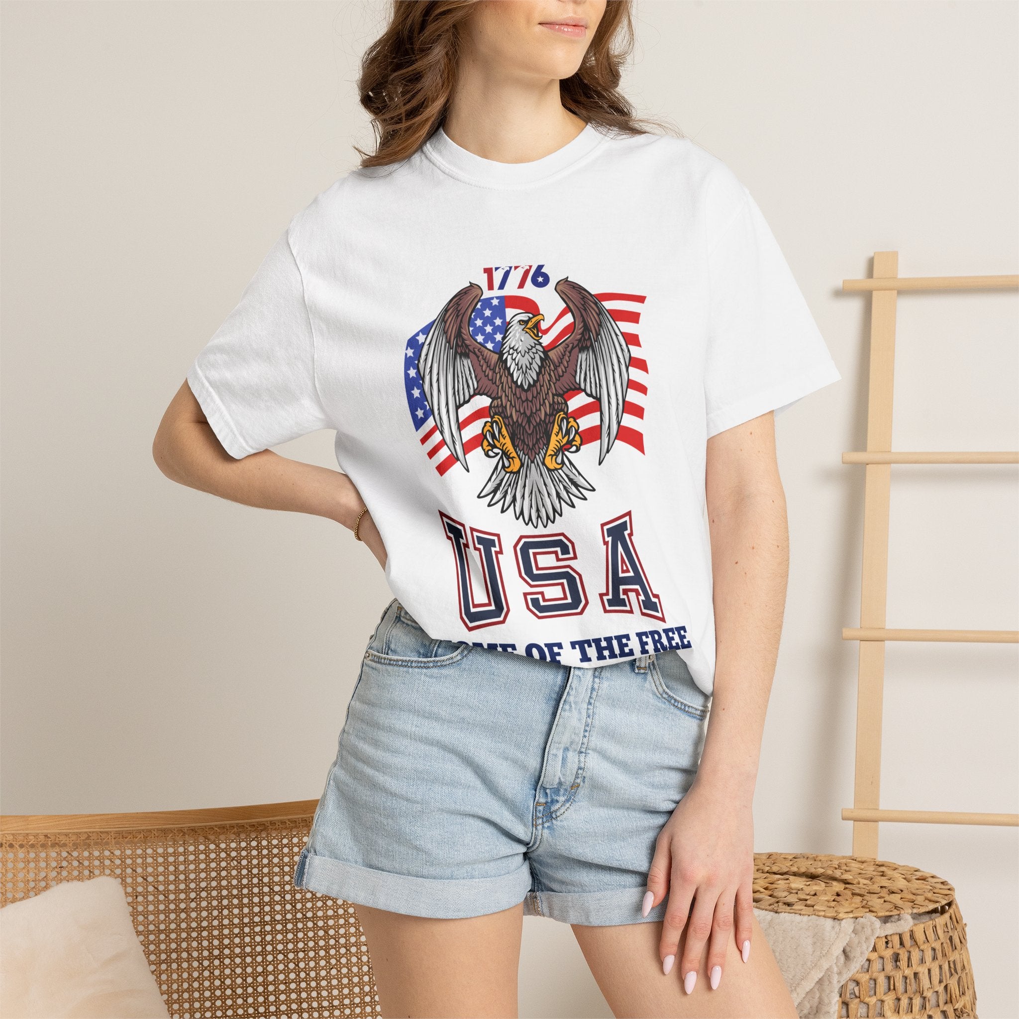 USA Home of the Free T-Shirt | Patriotic Eagle American Flag Independence Day Graphic Tee