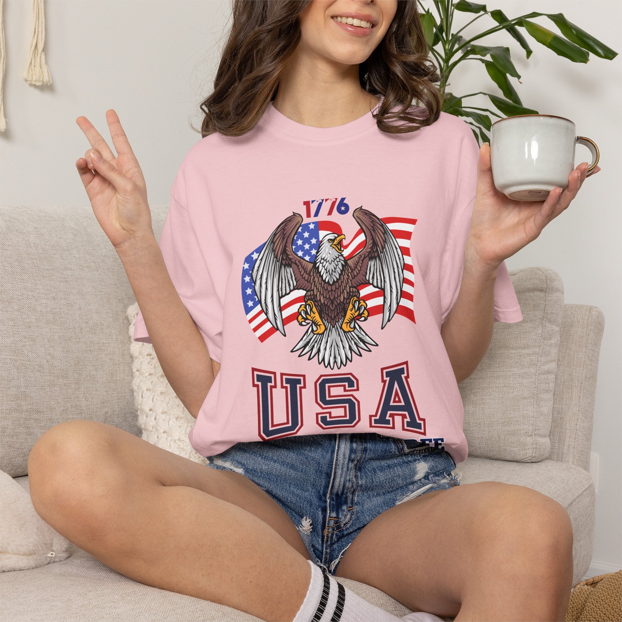 USA Home of the Free T-Shirt | Patriotic Eagle American Flag Independence Day Graphic Tee