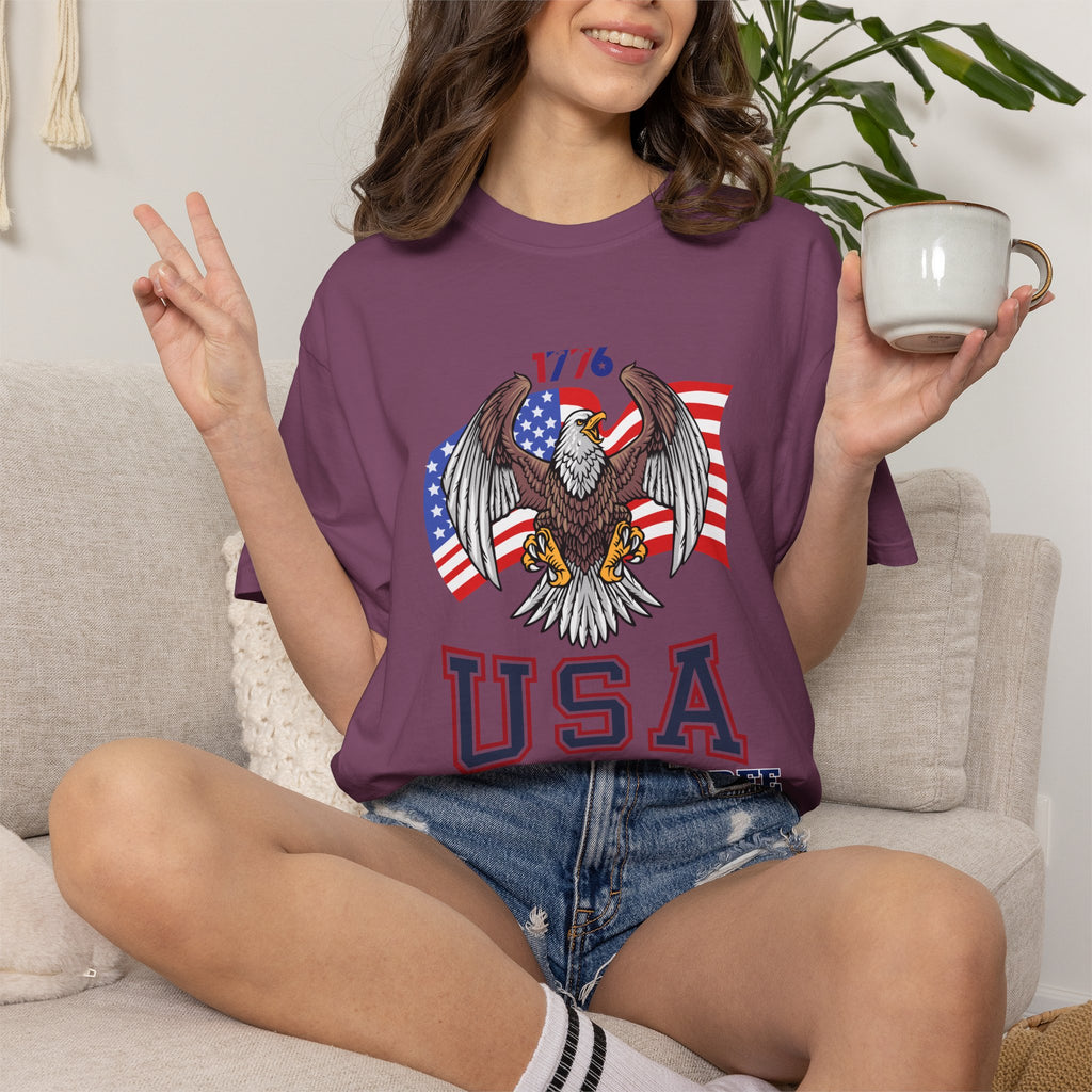 USA Home of the Free T-Shirt | Patriotic Eagle American Flag Independence Day Graphic Tee