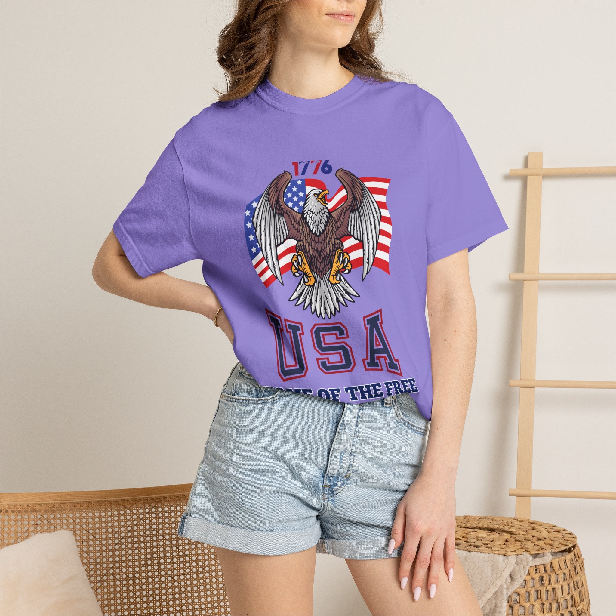USA Home of the Free T-Shirt | Patriotic Eagle American Flag Independence Day Graphic Tee