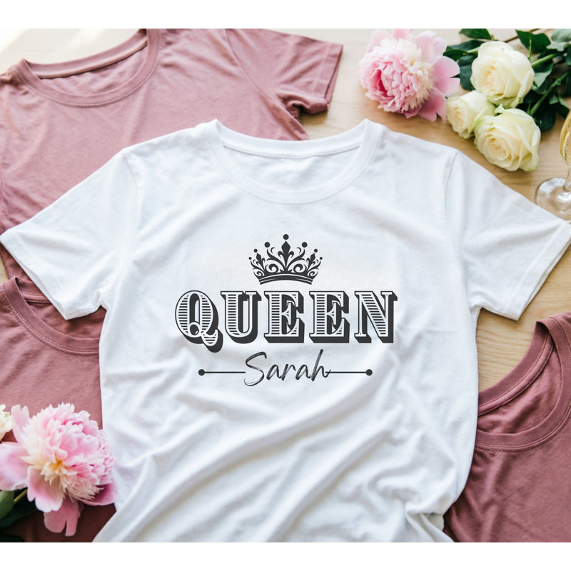Customize King &amp; Queen Matching T-Shirt Design | Canva Editable Template