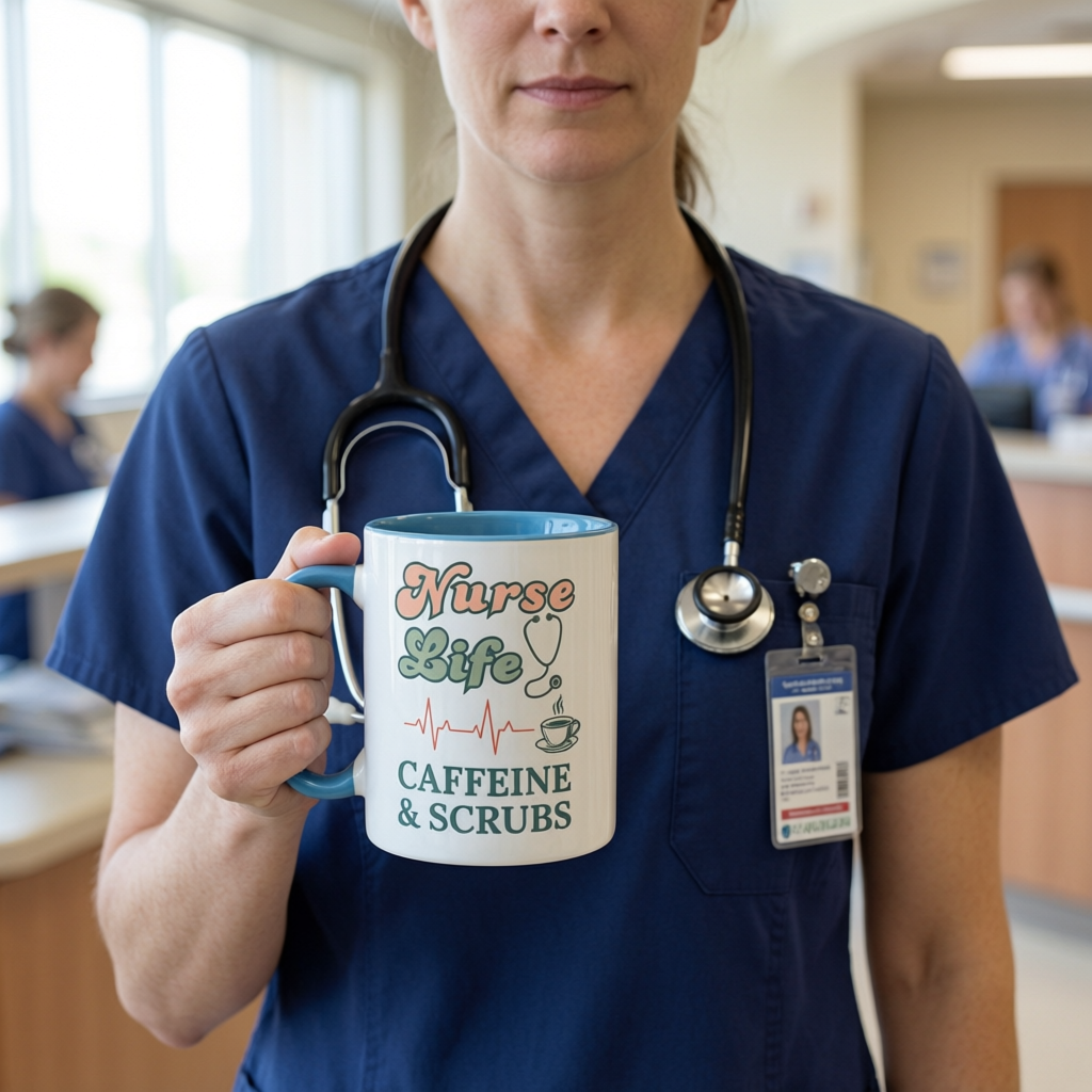 Nurse Life Coffee Mug — "Caffeine & Scrubs" Accent Ceramic Mug